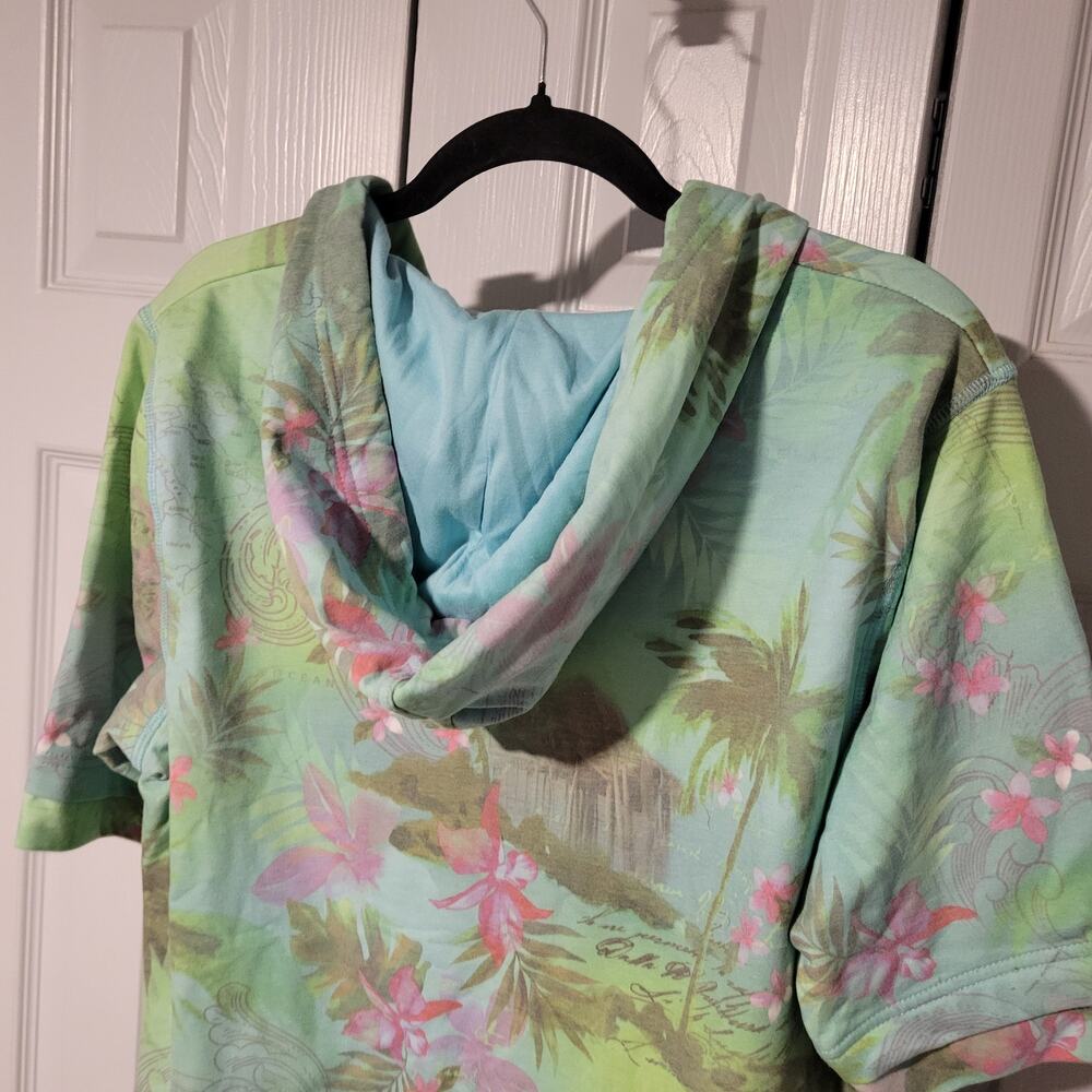 Y2K Green Tea Hoodie Jacket Beaded Drawstring Floral XL Athletic Wear Shortsle - Picture 5 of 12